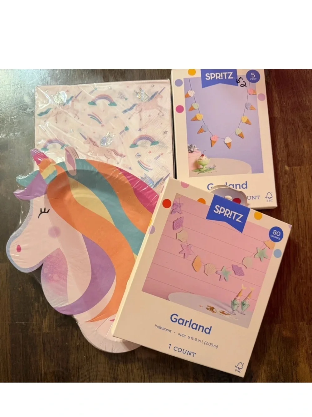 Pkg Of 4 Unicorn, Rainbow, Beach/seashell, Ice Cream Kids Girl Party Decorations